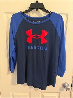 Under Armour Navy & Royal Blue Raglan Top with Red Logo